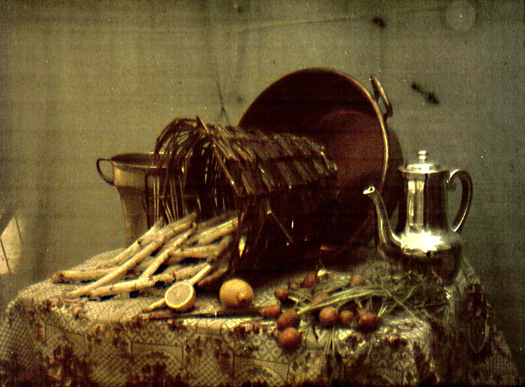 Anonymous - Still Life of Vegetables, Basket, Copper Pot and Silver Coffee Pot