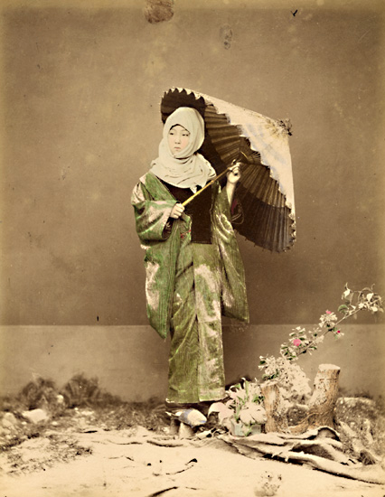 Japanese Samurai in Armour with Shell Horn/Girl in Winter Costume