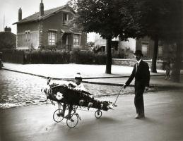 Doisneau - Concours de Chars Fleuris, Choisy le Roi (Man and Boy in Flower Decorated Airplane)