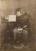 Click for details about Anonymous (English) - Young Graduate with Rare Lens, Stereo Viewer, Sign and a Cat in His Lap Anonymous (English) - Young Graduate with Rare Lens, Stereo Viewer, Sign and a Cat in His Lap