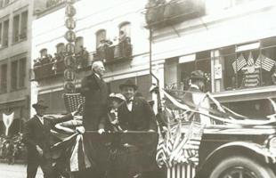 Click for details about Martin (Spokane WA) - President Woodrow Wilson in Flag-Draped Car in Spokane, WA Martin (Spokane WA) - President Woodrow Wilson in Flag-Draped Car in Spokane, WA