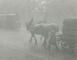 Freiberger - Horse and Wagon Meet Trolley Car in Snow
