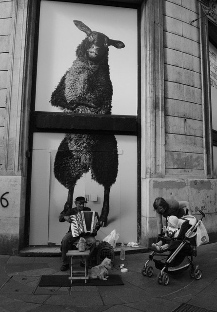 Stanko Abadžic - Street Scene with Large Sheep Poster Stanko Abadžic - Street Scene with Large Sheep Poster