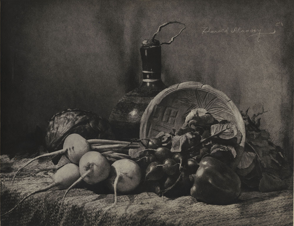 Harold Massey. - Kitchen Bouquet (A Still Life of a Jug of Wine or Olive Oil and Vegetables) Harold Massey. - Kitchen Bouquet (A Still Life of a Jug of Wine or Olive Oil and Vegetables)