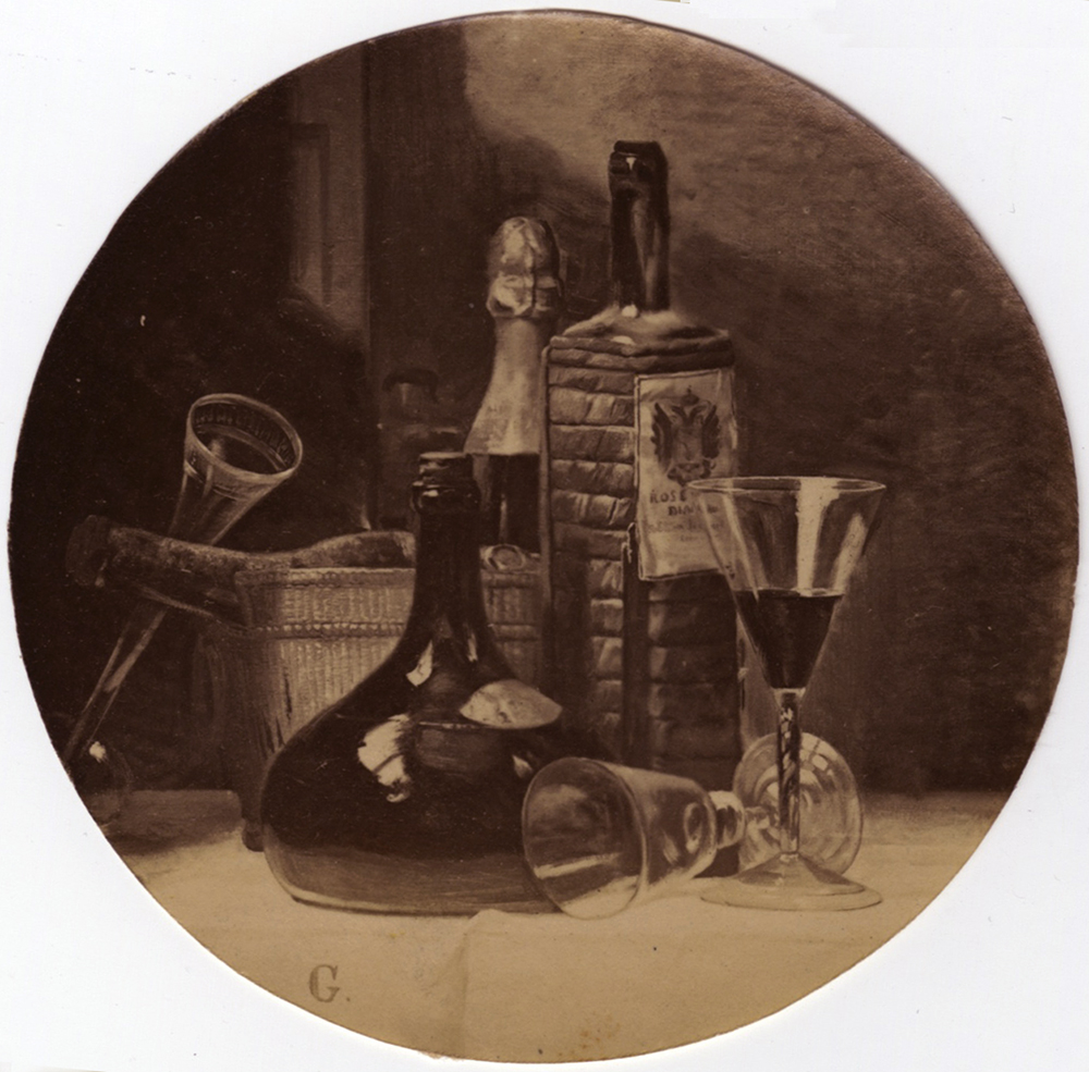 Charles Negre - Copy of a Still Life Painting of Wine Bottles and Glasses Charles Negre - Copy of a Still Life Painting of Wine Bottles and Glasses