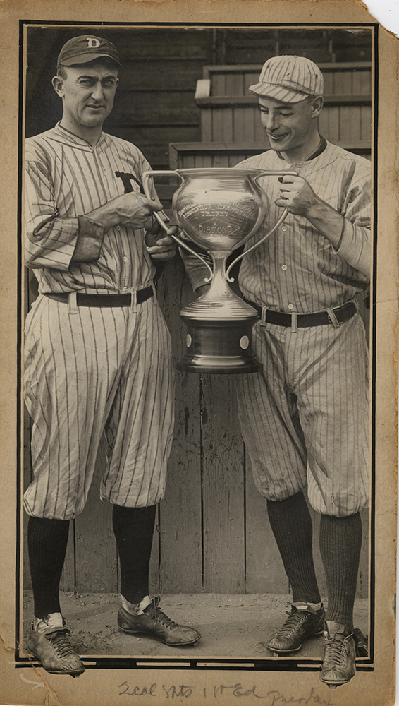 Anonymous - Ty Cobb (left) and Carl Sawyer (right) Holding Championship Trophy