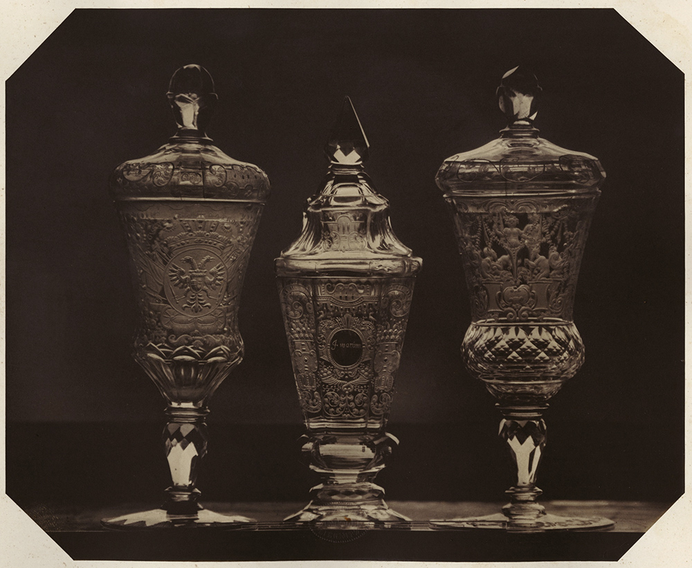 Ludwig Belitski - Glassware; Three Engraved Covered Cups or Chalices