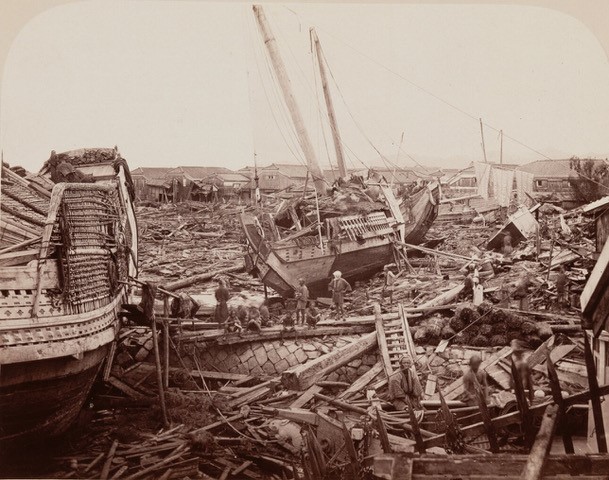 Auguste Gordes (attributed to) - The Aftermath of July 4, 1871 Typhoon, Chaos in Port of Kobe Japan