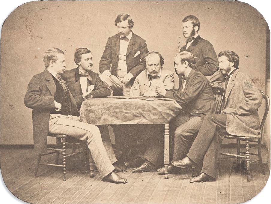 Rintoul & Rockwood - Artists' group portrait playing cards, possibly with Winslow Homer, George Henry Boughton, Edward Lamson Henry, and Alfred Cornelius Howland, plus others.