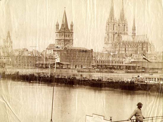 Photo Detail - Anonymous - The Rhine, Boat Bridge, and Skyline of Cologne, Germany Photo Detail - Anonymous - The Rhine, Boat Bridge, and Skyline of Cologne, Germany