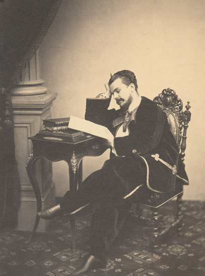 Photo Detail - Duc de Massa - Self Portrait Sitting at a Table Reading a Paper