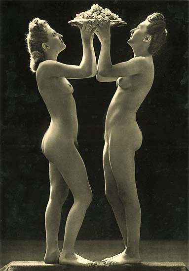 Jean-Marie Auradon - Two Nude Women Holding Plate of Grapes Jean-Marie Auradon - Two Nude Women Holding Plate of Grapes
