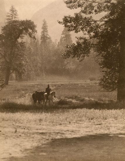 Sigismund Blumann - Yosemite at Dawn. The Mauve-Shirted Cowboy Comes with His Horses Sigismund Blumann - Yosemite at Dawn. The Mauve-Shirted Cowboy Comes with His Horses